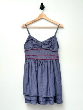 Quiksilver Blue Babydoll Dress with Red Trim | Adjustable Straps